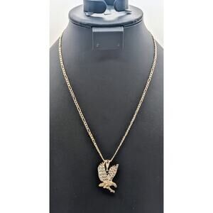 Vintage 925 Sterling Silver Diamond Cut Eagle Pendant 20" Figaro Chain Necklace